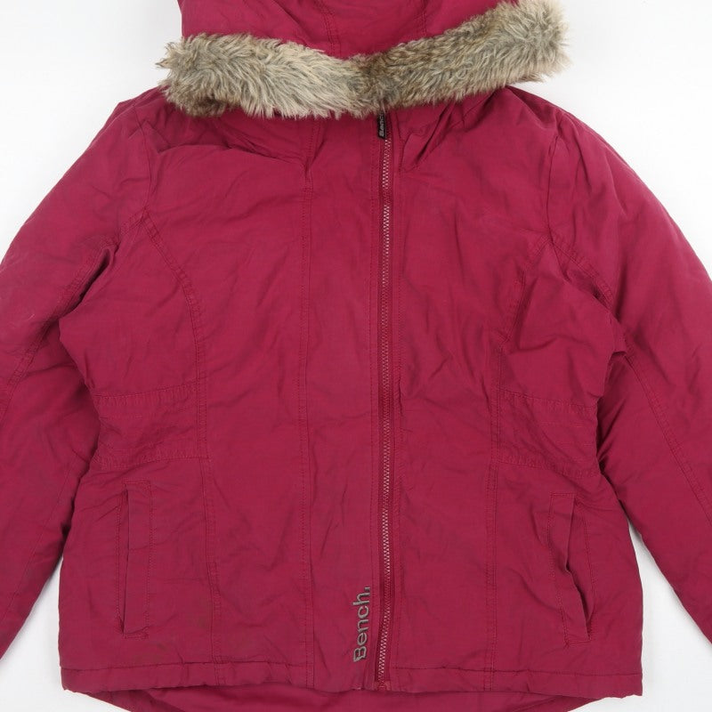 Bench Women’s Pink UK 14 Hooded Faux Fur Trim Parka Jacket