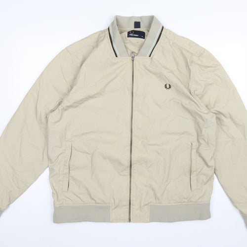 Fred Perry Men’s Beige XL Bomber Jacket Full Zip Logo Cotton Blend