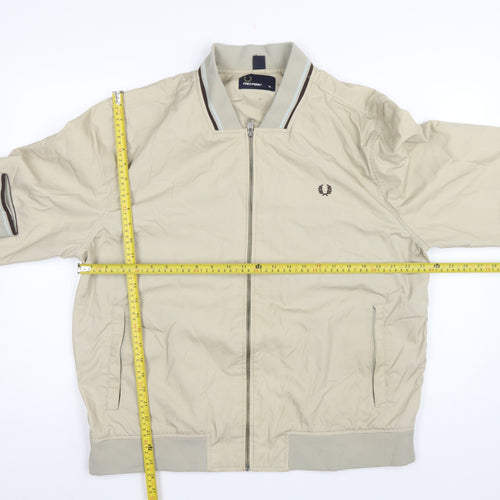 Fred Perry Men’s Beige XL Bomber Jacket Full Zip Logo Cotton Blend