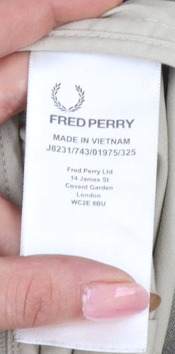 Fred Perry Men’s Beige XL Bomber Jacket Full Zip Logo Cotton Blend