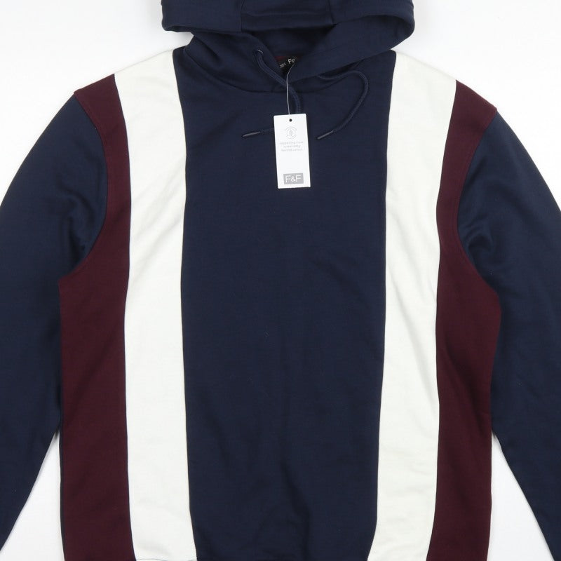 F&F Men’s Multicoloured L Pullover Hoodie Cotton Rich Striped