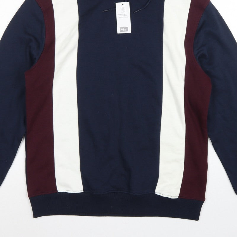 F&F Men’s Multicoloured L Pullover Hoodie Cotton Rich Striped