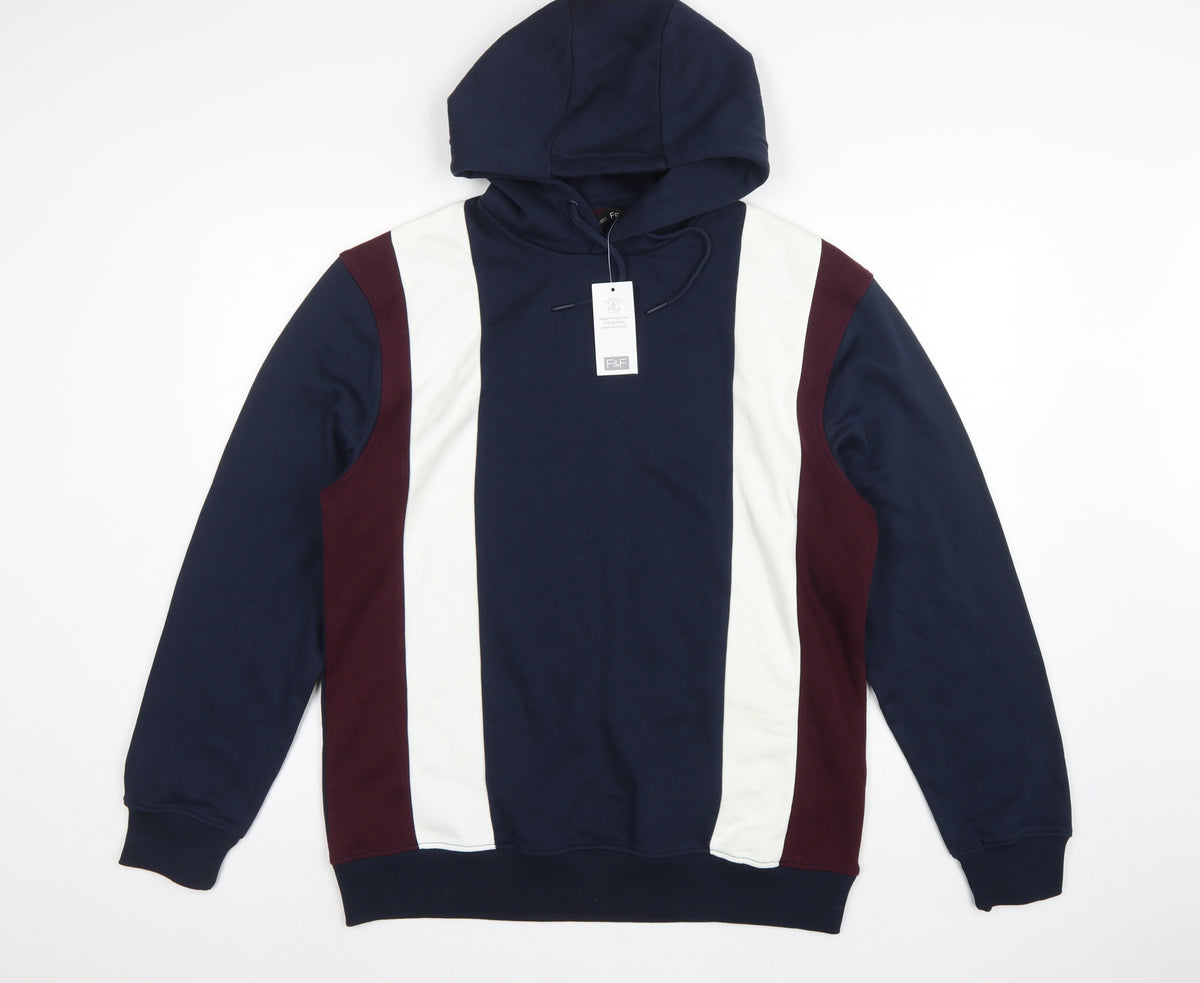 F&F Men’s Multicoloured L Pullover Hoodie Cotton Rich Striped