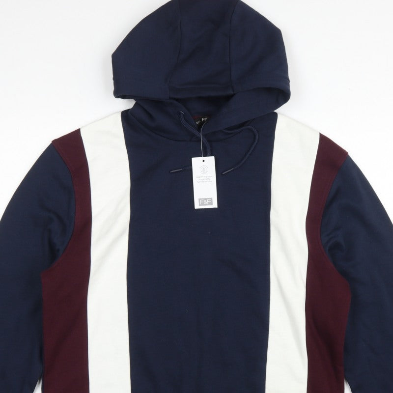 F&F Men’s Multicoloured L Pullover Hoodie Cotton Rich Striped