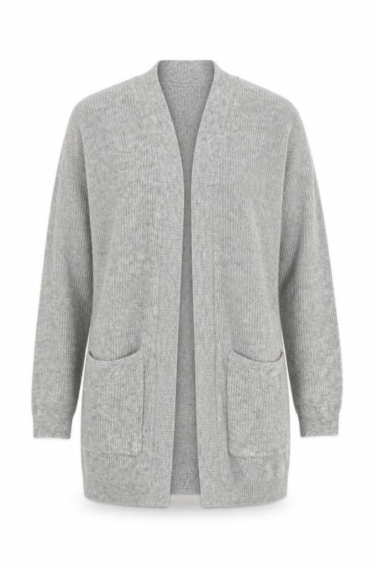 New Look Women Grey L Longline Open Knit Pocket Cardigan