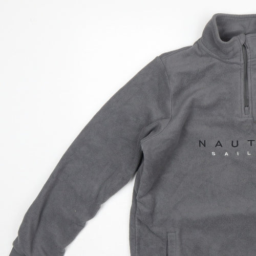 Nautica Men's Grey M 1/4 Zip Fleece Pullover Sweatshirt Logo Pockets