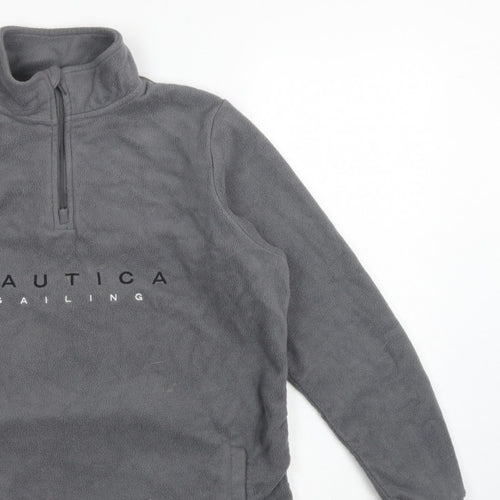 Nautica Men's Grey M 1/4 Zip Fleece Pullover Sweatshirt Logo Pockets