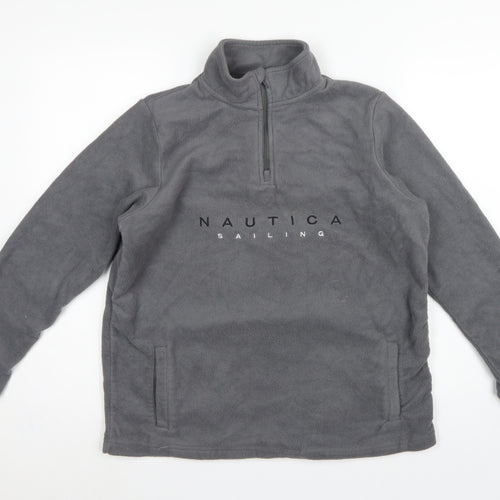 Nautica Men's Grey M 1/4 Zip Fleece Pullover Sweatshirt Logo Pockets