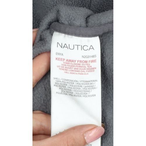 Nautica Men's Grey M 1/4 Zip Fleece Pullover Sweatshirt Logo Pockets
