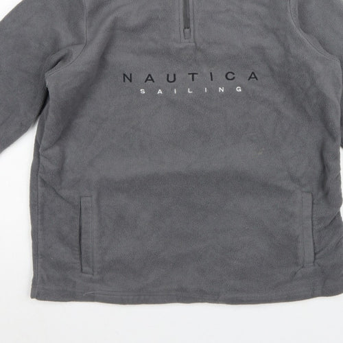 Nautica Men's Grey M 1/4 Zip Fleece Pullover Sweatshirt Logo Pockets