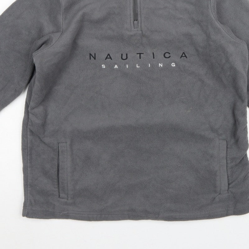 Nautica Men's Grey M 1/4 Zip Fleece Pullover Sweatshirt Logo Pockets