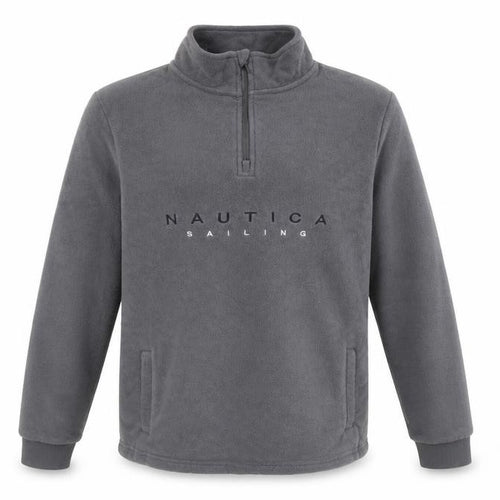 Nautica Men's Grey M 1/4 Zip Fleece Pullover Sweatshirt Logo Pockets