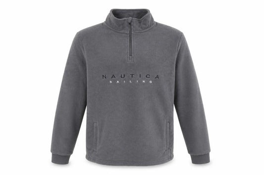 Nautica Men's Grey M 1/4 Zip Fleece Pullover Sweatshirt Logo Pockets