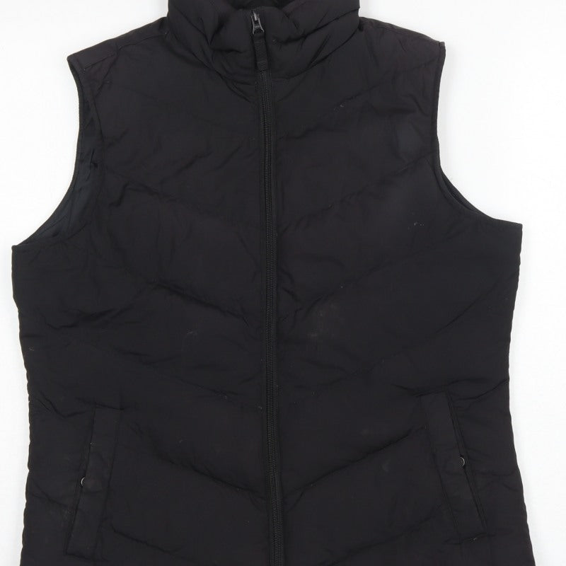 Lands' End Women's Black UK S Down Padded Quilted Zip Bodywarmer Gilet