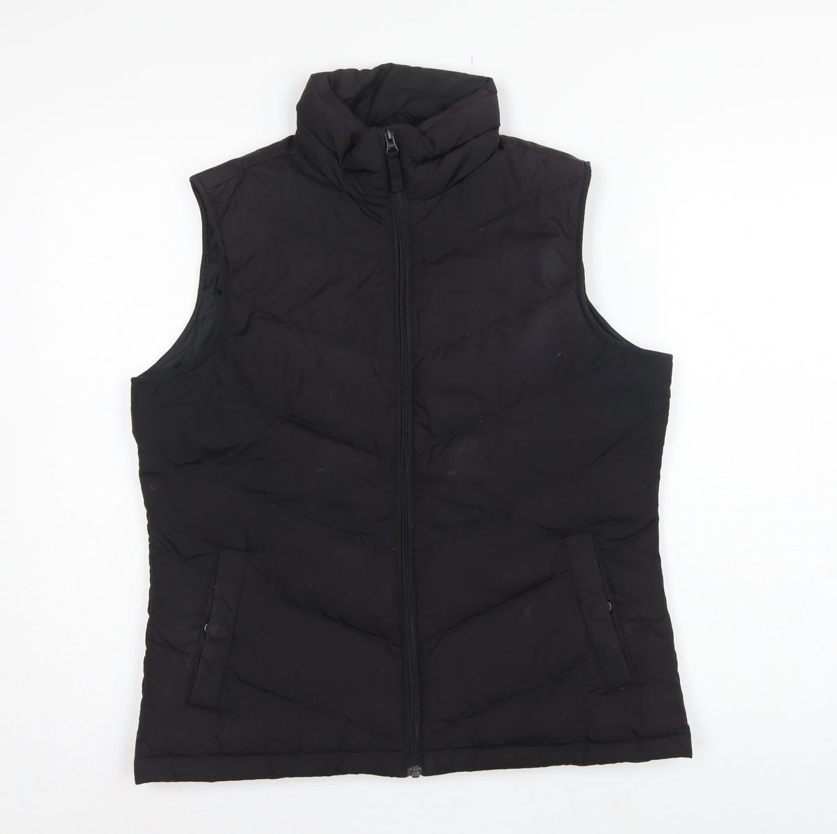 Lands' End Women's Black UK S Down Padded Quilted Zip Bodywarmer Gilet