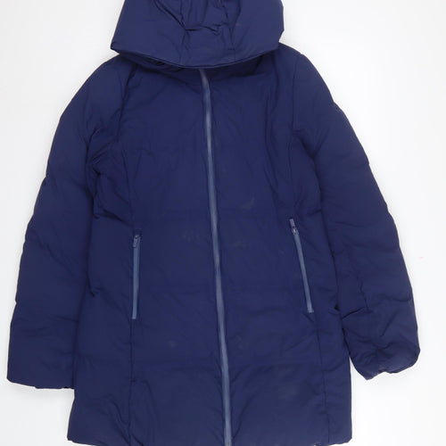 UNIQLO Women Blue S Long Hooded Down Puffer Coat Windproof