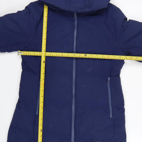 UNIQLO Women Blue S Long Hooded Down Puffer Coat Windproof
