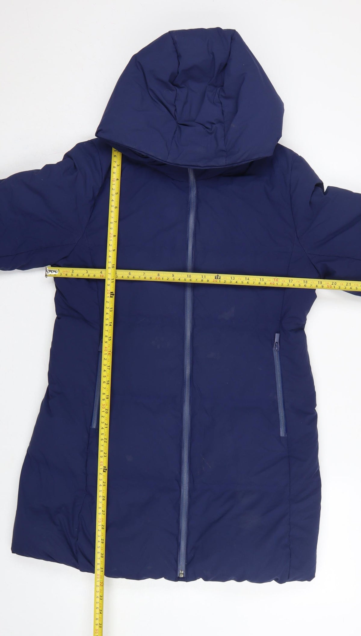 UNIQLO Women Blue S Long Hooded Down Puffer Coat Windproof
