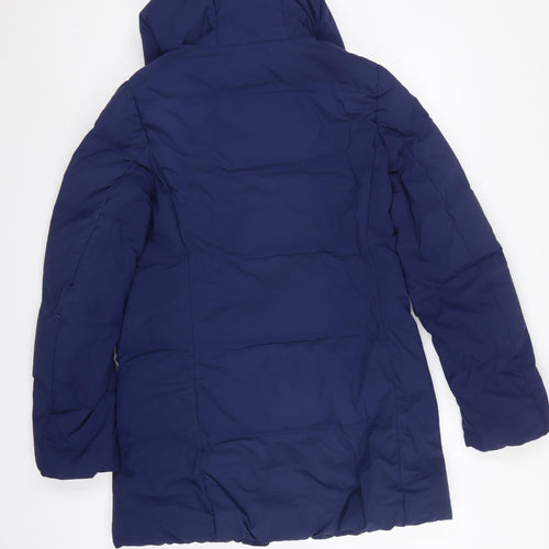 UNIQLO Women Blue S Long Hooded Down Puffer Coat Windproof