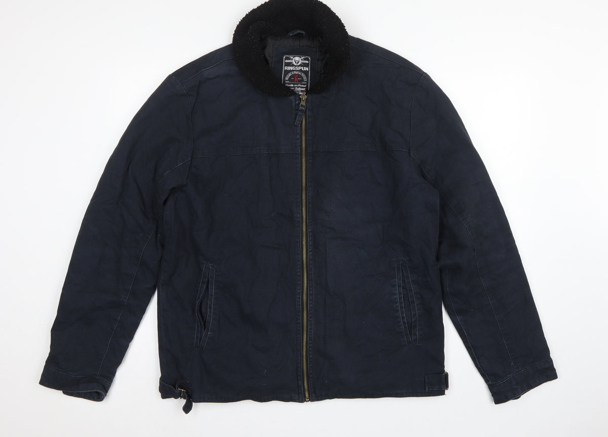 Back view of Ringspun Men’s Blue XL Hostrup Military Jacket Full Zip Cotton
