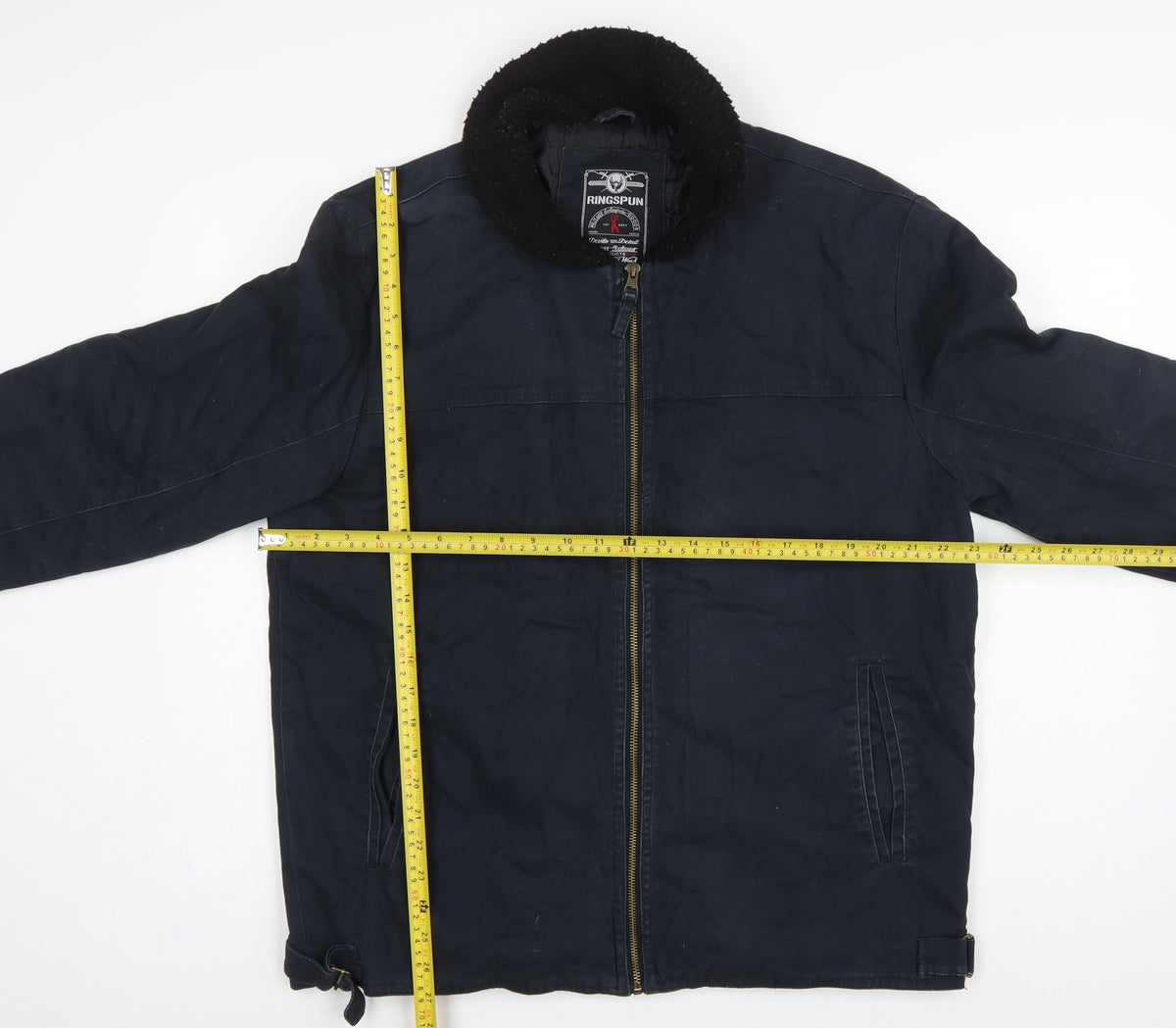 Close-up detail of Ringspun Men’s Blue XL Hostrup Military Jacket Full Zip Cotton