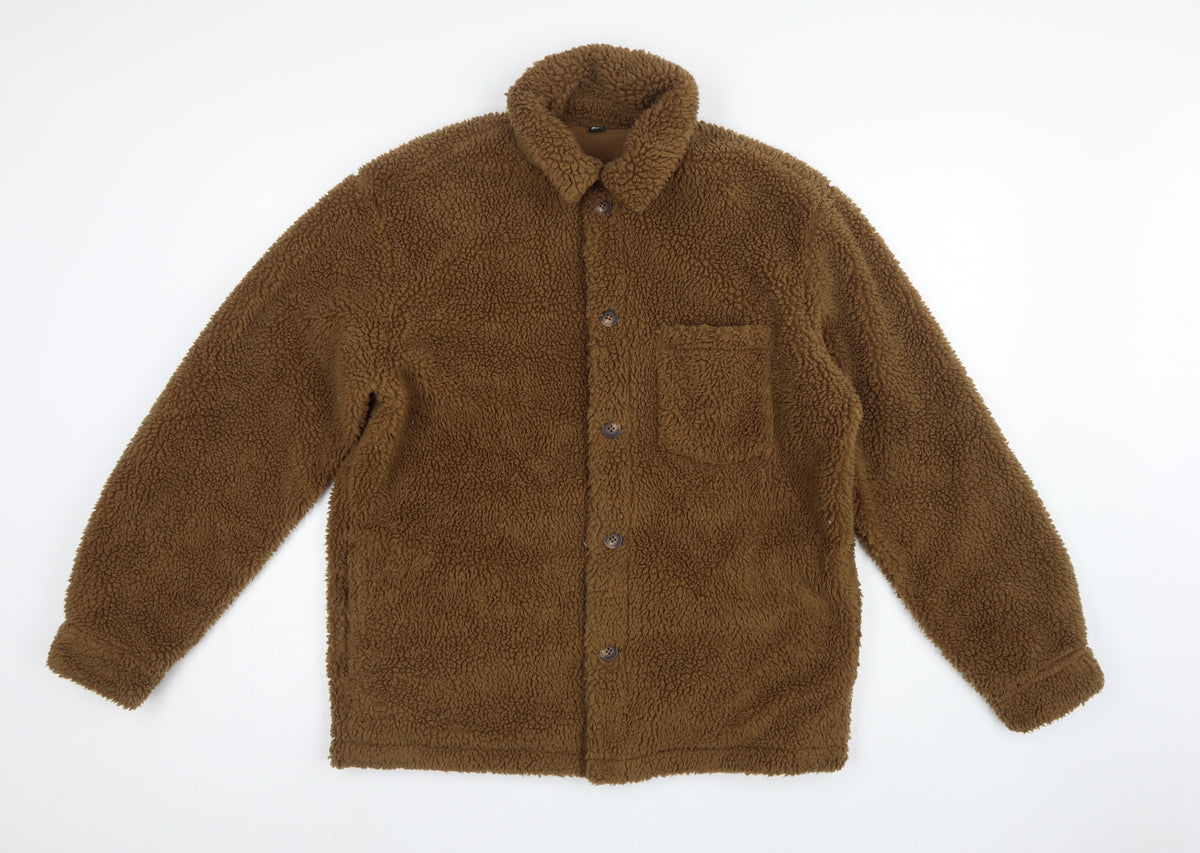 UNIQLO Men’s Brown M Teddy Fleece Button Jacket Pile Casual