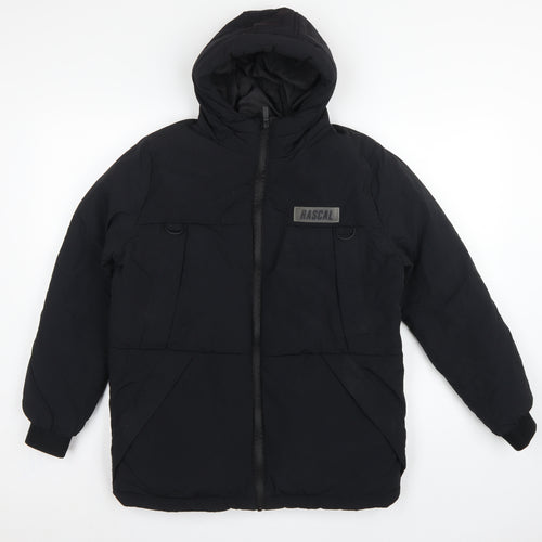 Rascal Boys Black 13 Years Hooded Puffer Jacket Padded Full Zip