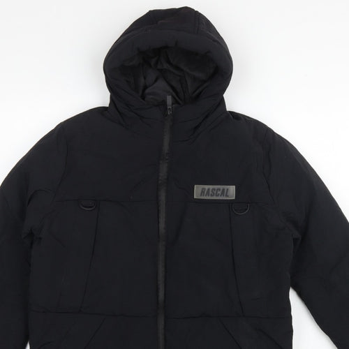 Rascal Boys Black 13 Years Hooded Puffer Jacket Padded Full Zip