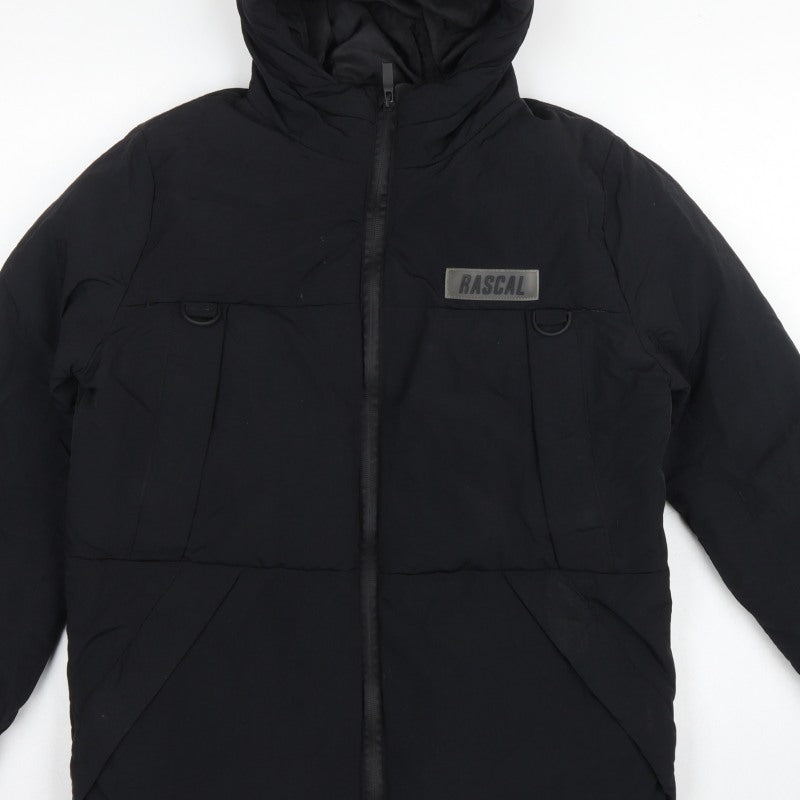 Rascal Boys Black 13 Years Hooded Puffer Jacket Padded Full Zip