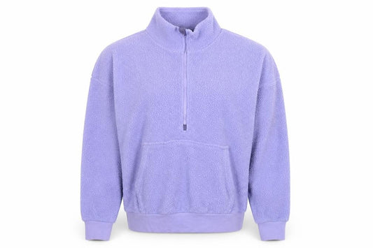 Front view of Dunnes Stores Women Purple M Fleece 1/4 Zip Pullover Sweatshirt