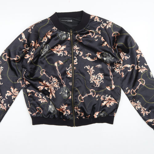 Atmosphere Women’s Black Baroque Chain Satin Bomber Jacket UK 14
