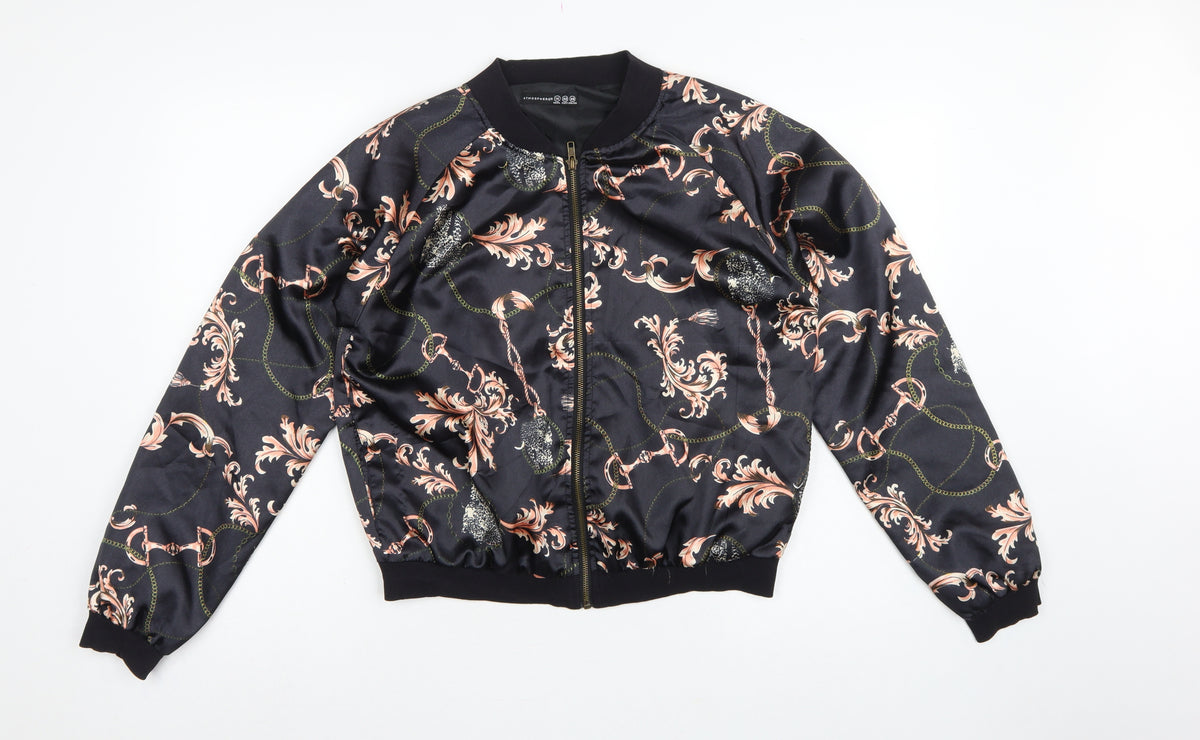 Atmosphere Women’s Black Baroque Chain Satin Bomber Jacket UK 14