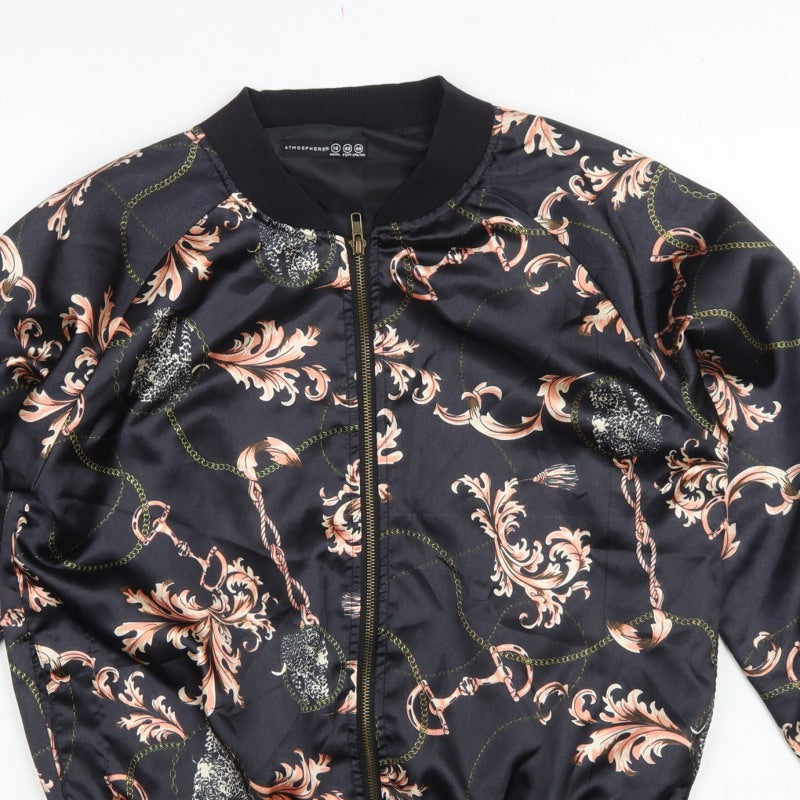 Atmosphere Women’s Black Baroque Chain Satin Bomber Jacket UK 14