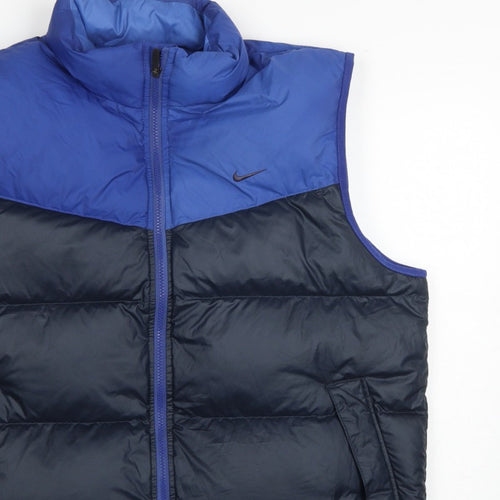 Nike Men's Blue Black L Puffer Down Bodywarmer Gilet Full Zip