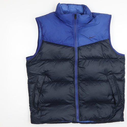 Nike Men's Blue Black L Puffer Down Bodywarmer Gilet Full Zip