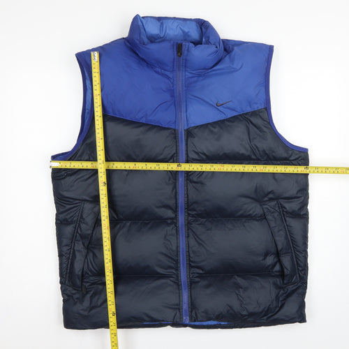 Nike Men's Blue Black L Puffer Down Bodywarmer Gilet Full Zip