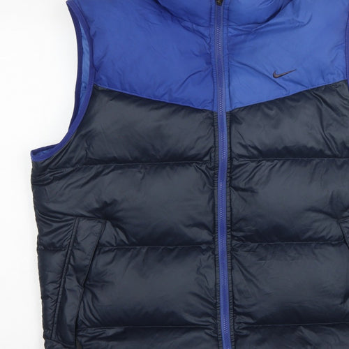 Nike Men's Blue Black L Puffer Down Bodywarmer Gilet Full Zip