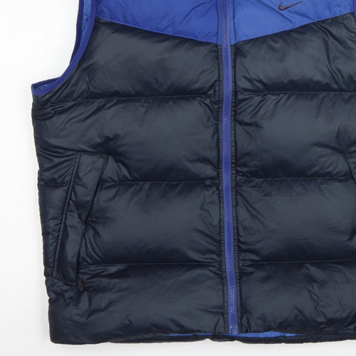 Nike Men's Blue Black L Puffer Down Bodywarmer Gilet Full Zip