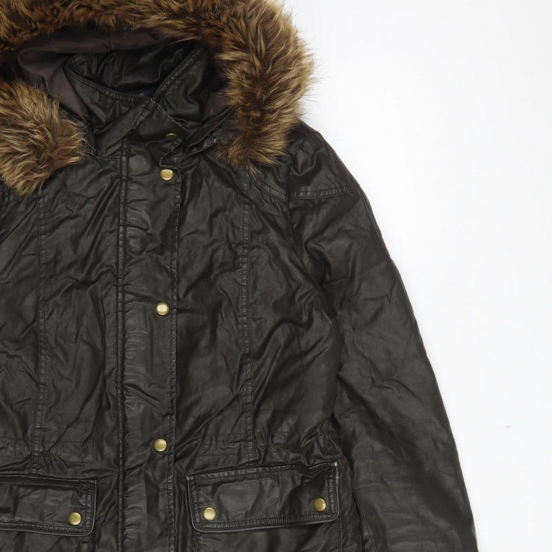 Marks and Spencer Women's Black UK 8 Parka Coat Faux Fur Trim Hooded