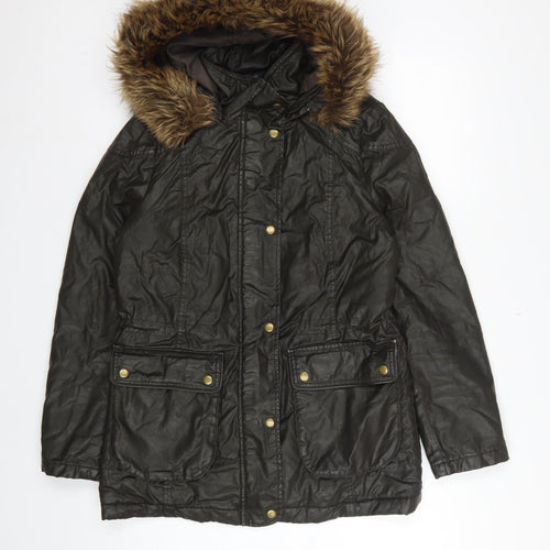 Marks and Spencer Women's Black UK 8 Parka Coat Faux Fur Trim Hooded