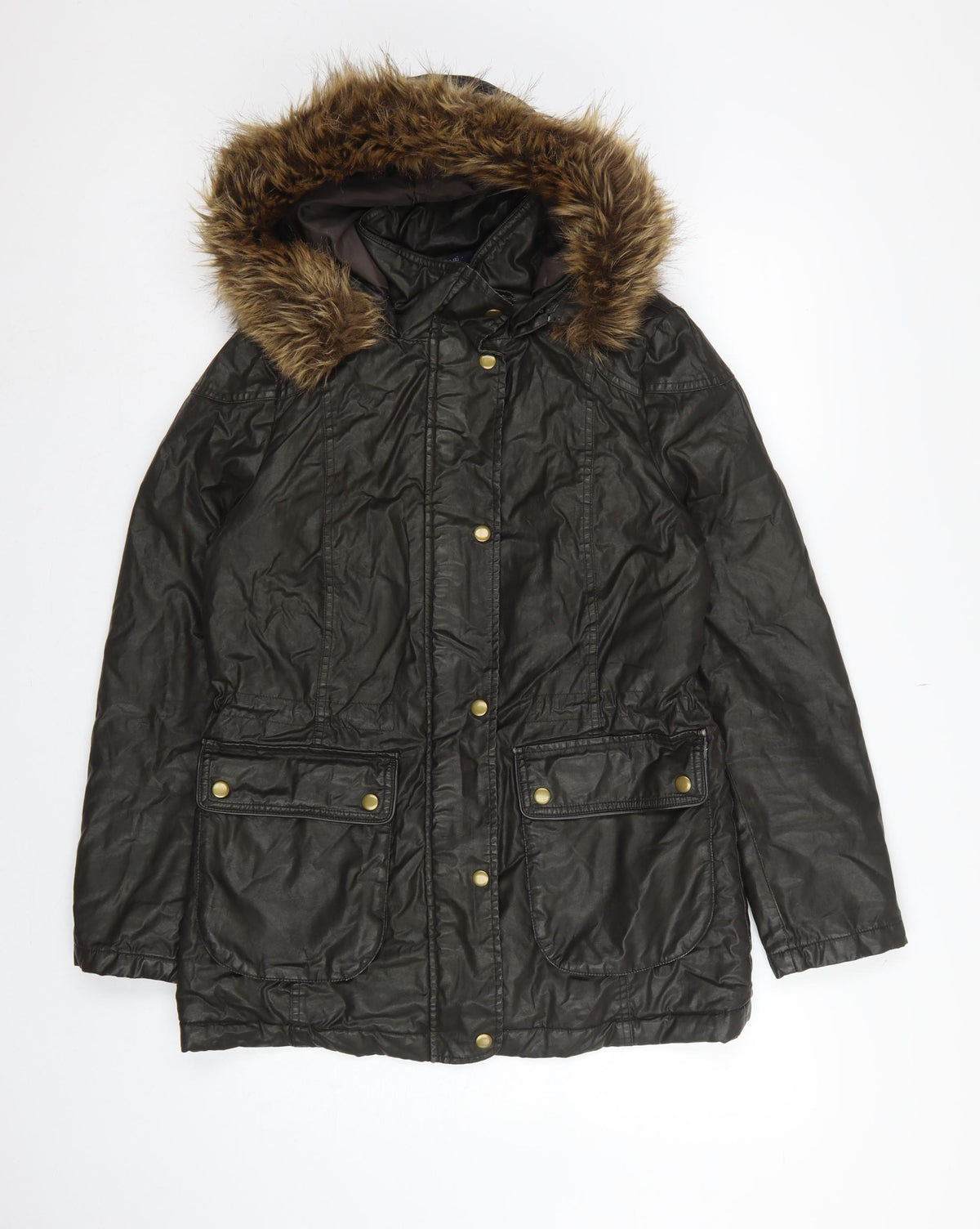 Marks and Spencer Women's Black UK 8 Parka Coat Faux Fur Trim Hooded