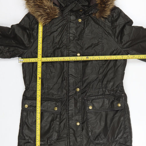 Marks and Spencer Women's Black UK 8 Parka Coat Faux Fur Trim Hooded