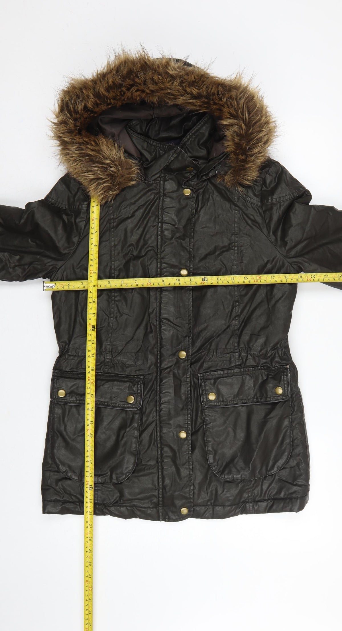 Marks and Spencer Women's Black UK 8 Parka Coat Faux Fur Trim Hooded