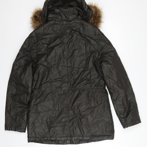 Marks and Spencer Women's Black UK 8 Parka Coat Faux Fur Trim Hooded