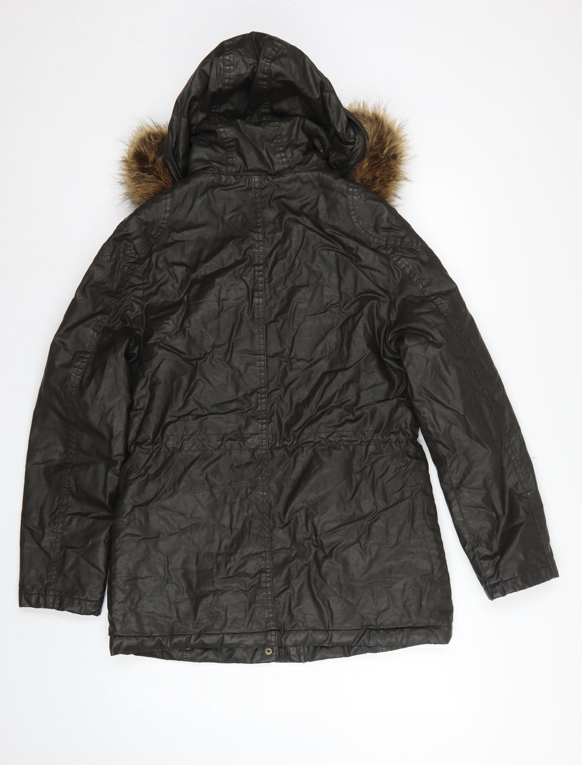 Marks and Spencer Women's Black UK 8 Parka Coat Faux Fur Trim Hooded