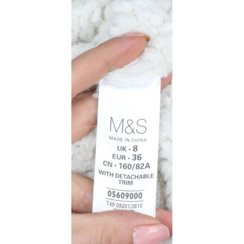 Marks and Spencer Women's Black UK 8 Parka Coat Faux Fur Trim Hooded