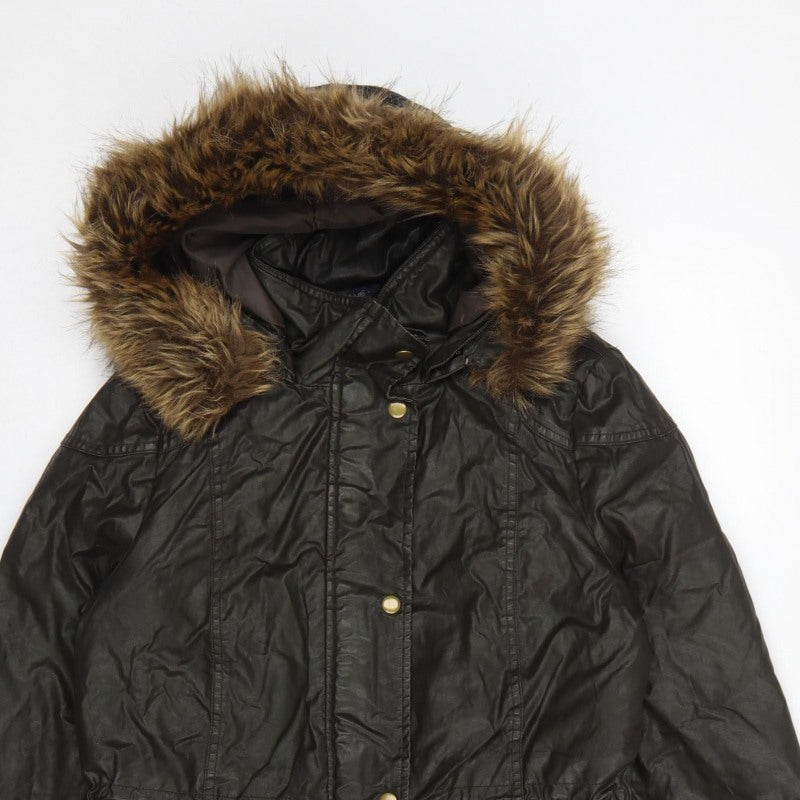 Marks and Spencer Women's Black UK 8 Parka Coat Faux Fur Trim Hooded