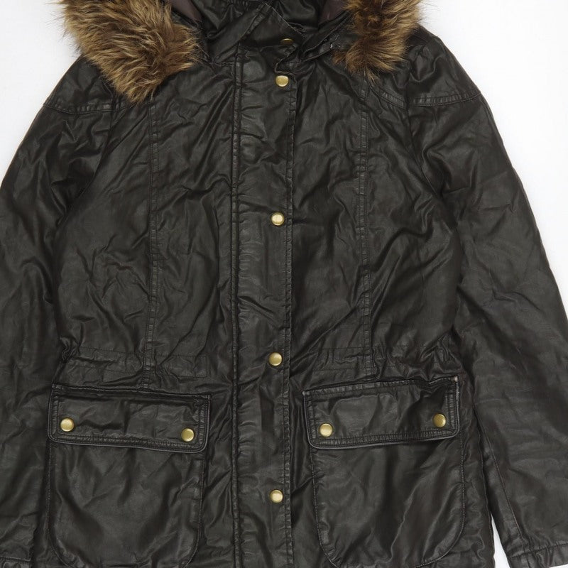 Marks and Spencer Women's Black UK 8 Parka Coat Faux Fur Trim Hooded
