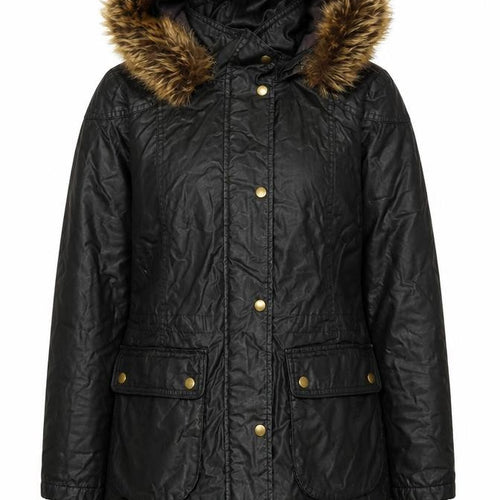 Marks and Spencer Women's Black UK 8 Parka Coat Faux Fur Trim Hooded