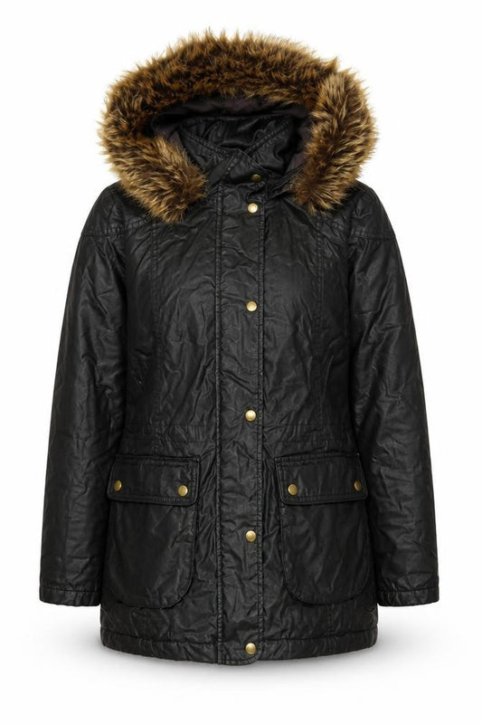 Marks and Spencer Women's Black UK 8 Parka Coat Faux Fur Trim Hooded